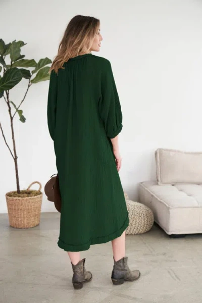 Ocean + Main Ocean+main Gauze Dress With Pockets In Green