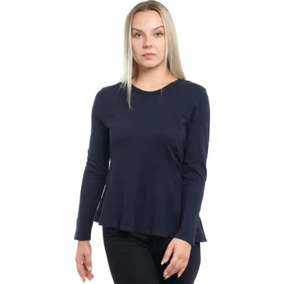 Wilt Clothing Round Neck Long Sleeve Tee With Asymmetric Hem & Body Seams In Blue