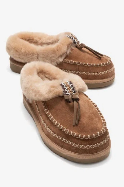 Forever & Always Shoes Noriel Leather Moccasin Slippers In Brown