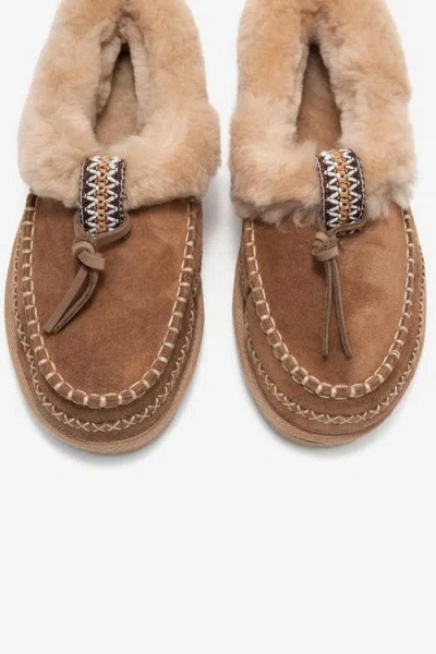 Forever & Always Shoes Noriel Leather Moccasin Slippers In Brown