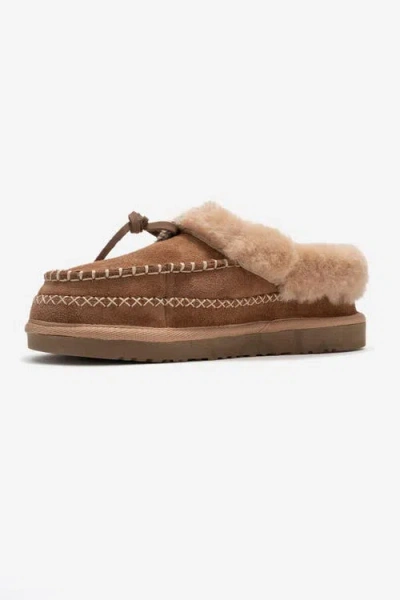 Forever & Always Shoes Noriel Leather Moccasin Slippers In Brown