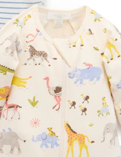 Purebaby 2 Pack Printed Zip Footie Unisex In Blue