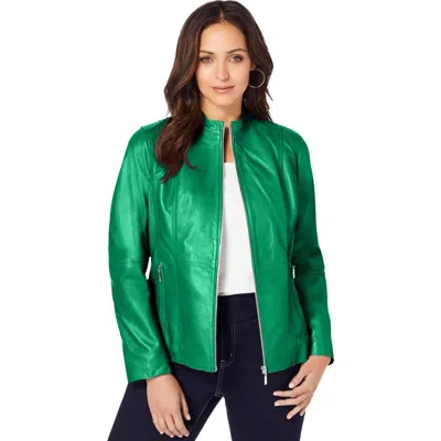 Jessica London Zip Front Leather Jacket In Green