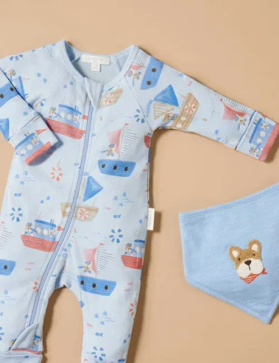 Purebaby Rib Zip Printed Romper Turtle Print In Multi