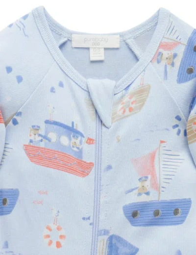 Purebaby Rib Zip Printed Romper Turtle Print In Multi