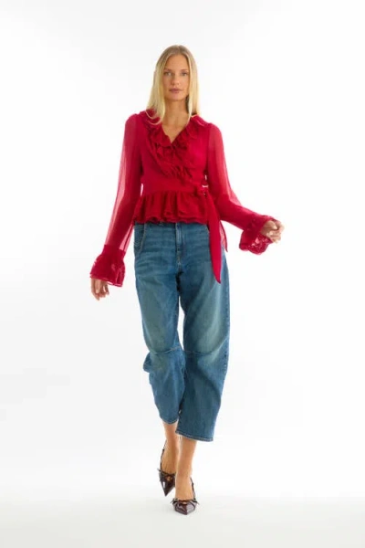 Secret Mission Poet Blouse In Red