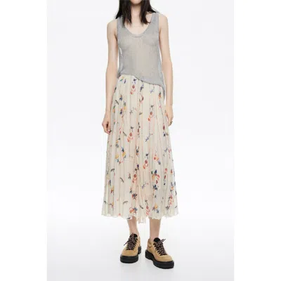 Bimba Y Lola Flowers Scan Flared Midi Skirt In Neutral