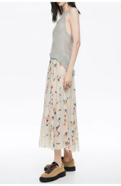 Bimba Y Lola Flowers Scan Flared Midi Skirt In Neutral