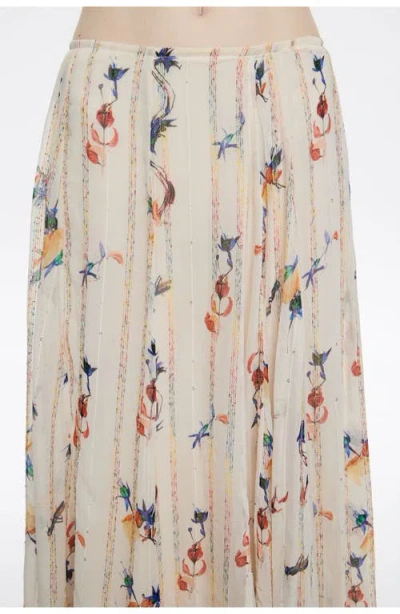 Bimba Y Lola Flowers Scan Flared Midi Skirt In Neutral