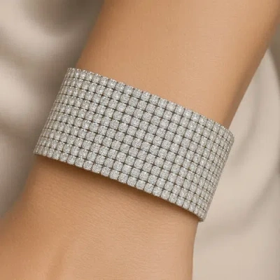 Donatello Gian Crystal Tennis Stretch Bracelet In Silver