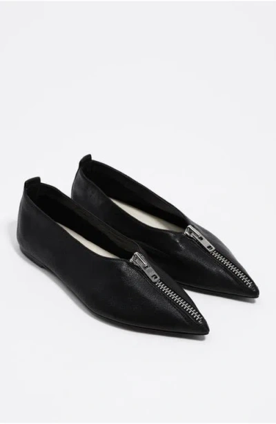 Bimba Y Lola Leather Zip Toe Ballerina In Black