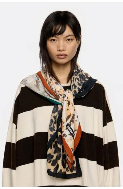 Bimba Y Lola Patchwork Scarf With Contrast Borders In Brown