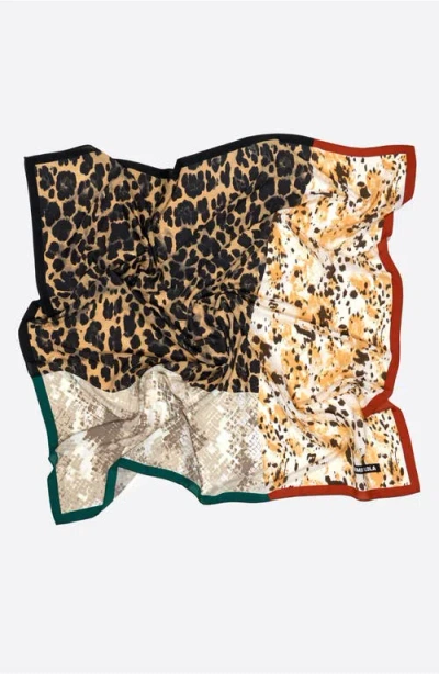 Bimba Y Lola Patchwork Scarf With Contrast Borders In Brown