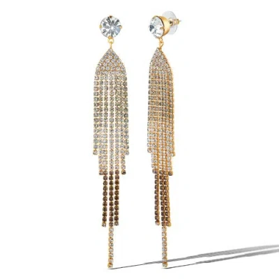 Jessica Simpson Crystal Rhinestone Fringe Dangle Long Statement Earrings In Gold