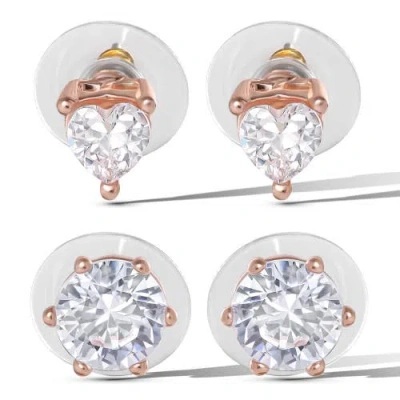 Jessica Simpson Heart And Round Crystal Stud Earring Set, 2 Pairs In Gold