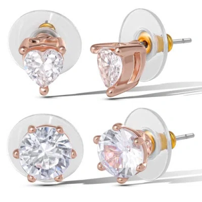 Jessica Simpson Heart And Round Crystal Stud Earring Set, 2 Pairs In Gold