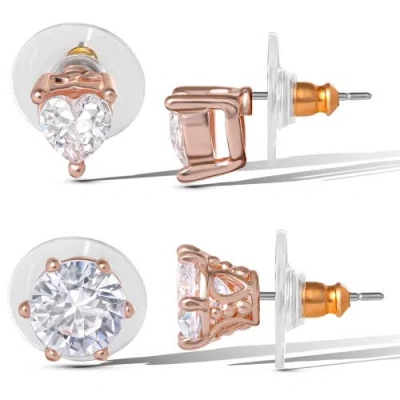 Jessica Simpson Heart And Round Crystal Stud Earring Set, 2 Pairs In Gold