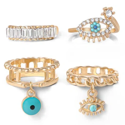 Jessica Simpson 4-piece Charm Ring Set With Turquoise Accents In Brown