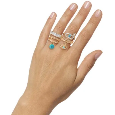 Jessica Simpson 4-piece Charm Ring Set With Turquoise Accents In Brown