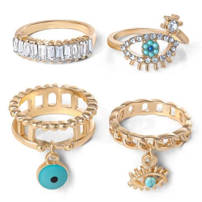 Jessica Simpson 4-piece Charm Ring Set With Turquoise Accents In Brown