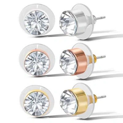 Jessica Simpson Crystal Stud Earrings Set, Trio Of Sparkling Styles In Metallic