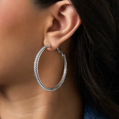 Jessica Simpson 3-piece Textured Silver-tone Hoop Earring Set In Metallic