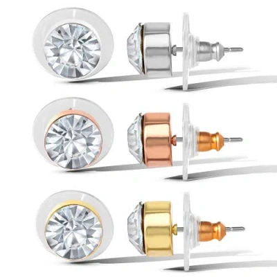 Jessica Simpson Crystal Stud Earrings Set, Trio Of Sparkling Styles In Metallic