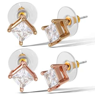 Jessica Simpson Square-cut Crystal Stud Earrings Set In Metallic