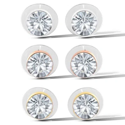 Jessica Simpson Crystal Stud Earrings Set, Trio Of Sparkling Styles In Metallic