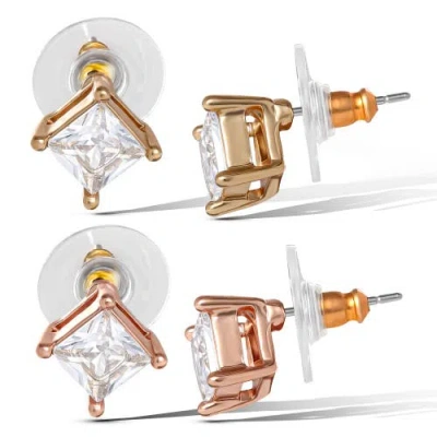 Jessica Simpson Square-cut Crystal Stud Earrings Set In Metallic