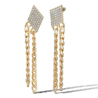 Jessica Simpson Gold-tone Chain Fringe Dangle Earrings With Crystal Accents In Gold
