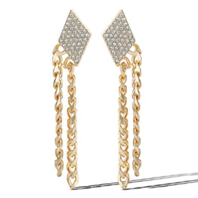 Jessica Simpson Gold-tone Chain Fringe Dangle Earrings With Crystal Accents In Gold