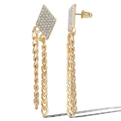 Jessica Simpson Gold-tone Chain Fringe Dangle Earrings With Crystal Accents In Gold