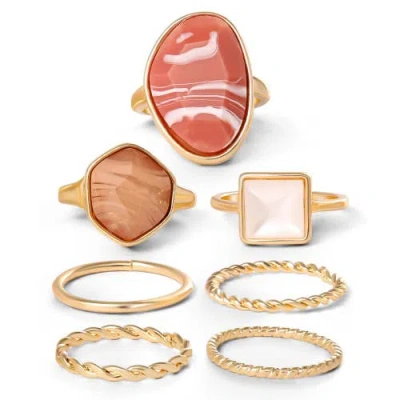 Jessica Simpson 7-piece Stackable Ring Set With Coral Accents In Gold