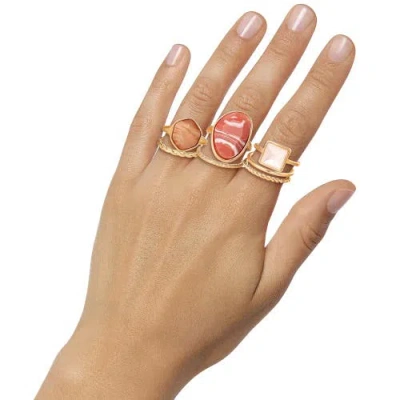 Jessica Simpson 7-piece Stackable Ring Set With Coral Accents In Gold