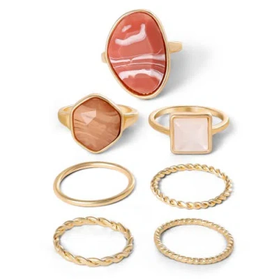 Jessica Simpson 7-piece Stackable Ring Set With Coral Accents In Gold