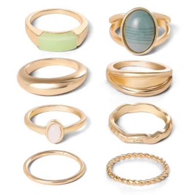 Jessica Simpson Gold-tone 8-piece Stacking Ring Set With Green Stone Accents In Gold