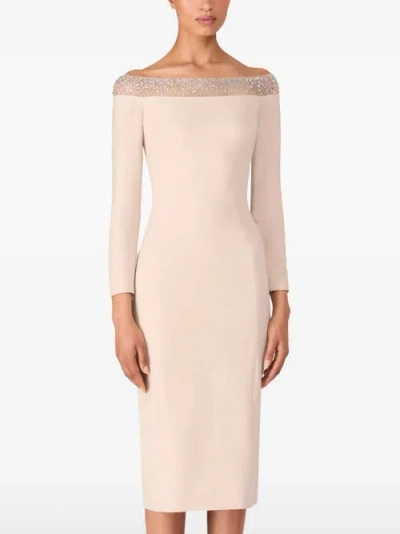Jenny Packham Calypso Off-the-shoulder Midi Dress In Neutral