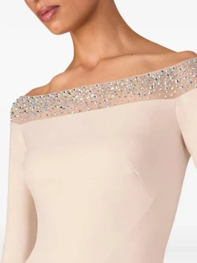 Jenny Packham Calypso Off-the-shoulder Midi Dress In Neutral