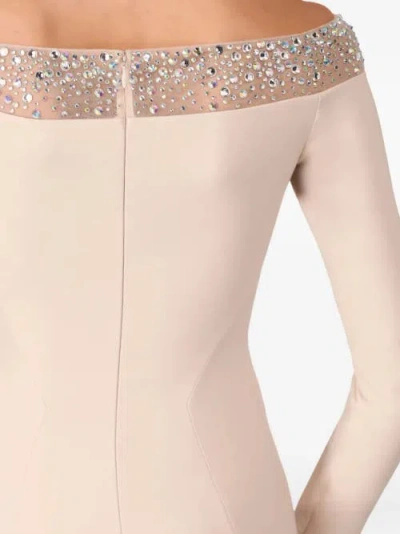 Jenny Packham Calypso Off-the-shoulder Midi Dress In Neutral