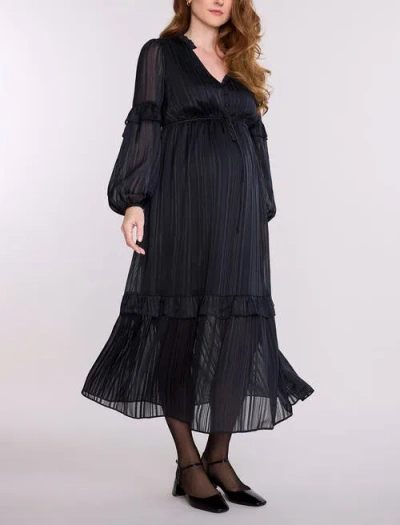 Motherhood Maternity V-neck Long Sleeve Tiered Maxi Dress In Black