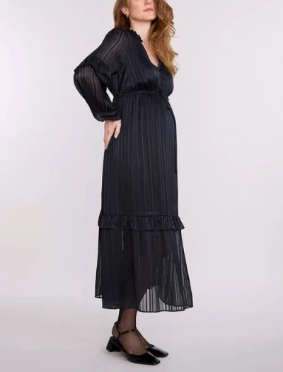 Motherhood Maternity V-neck Long Sleeve Tiered Maxi Dress In Black