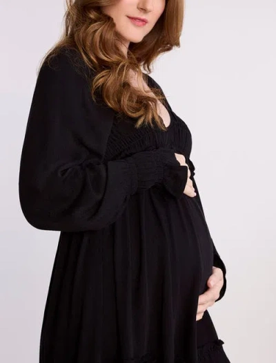 Motherhood Maternity V-neck Long Sleeve Smocked Tiered Short Dress In Black
