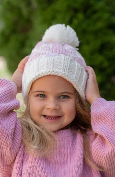 Bits & Bows Knit Bows Bobble Hat In Pink