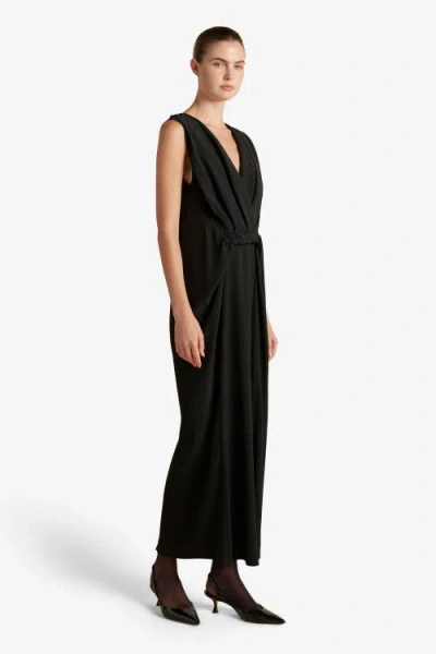 Marina Moscone Cady V-neck Draped Twist Belt Dress In Black