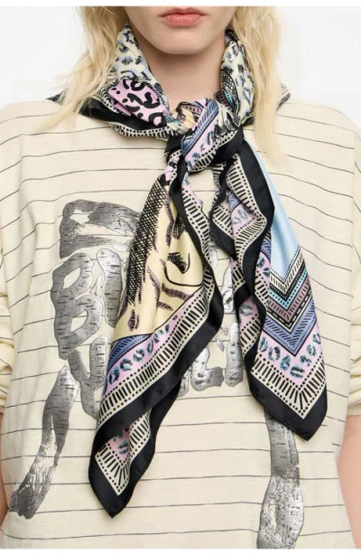 Bimba Y Lola Cats Heart Scarf With Borders In Blue