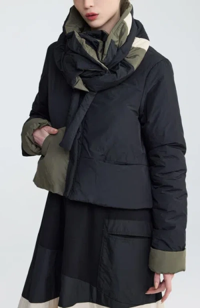 Luukaa Anna Memory Taffeta Collar Scarf In Black