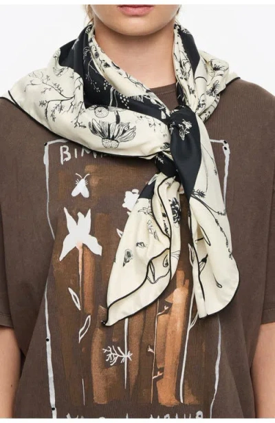 Bimba Y Lola Floral Botanical Illustration Scarf In Multi