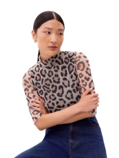 Ro&zo Long Sleeve Print Mesh Top In Multi