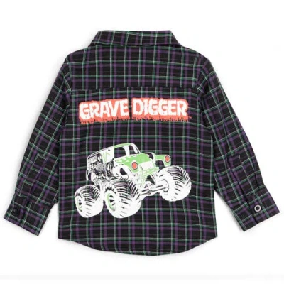 Monster Jam Grave Digger Long Sleeve Button Down Shirt In Blue